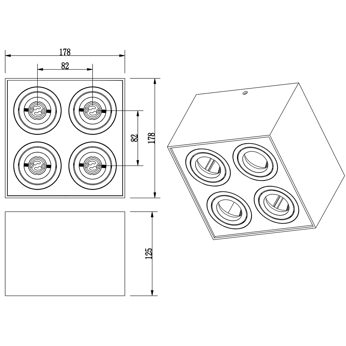 LED Plafondspot - Trion Bisqy - GU10 Fitting - 4-lichts - Vierkant - Mat Wit - Aluminium