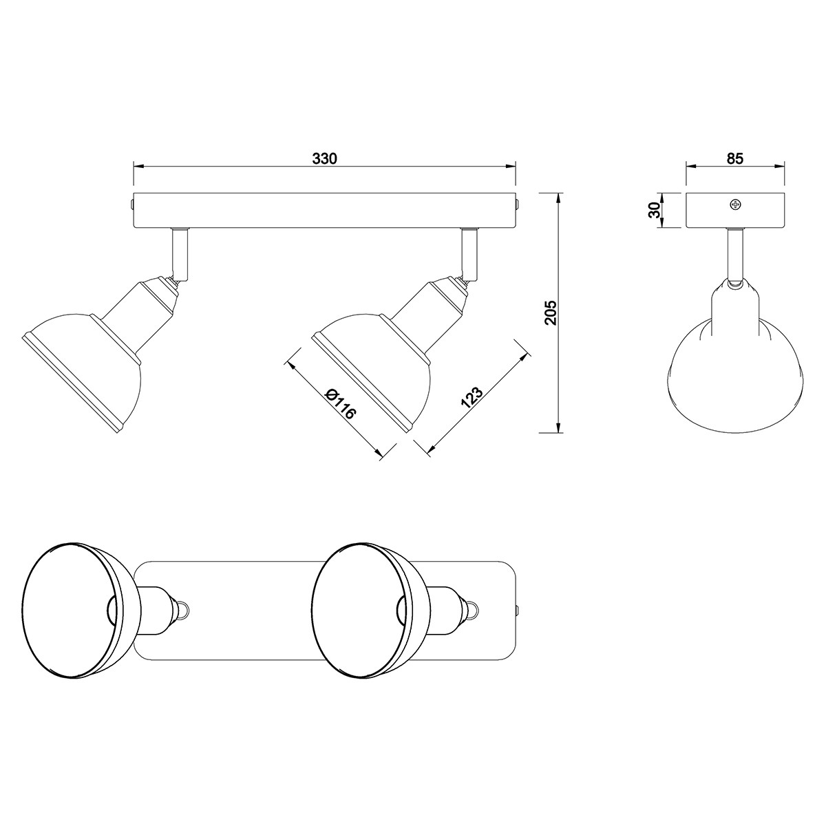 LED Plafondspot - Trion Delvira - E14 Fitting - 2-lichts - Rond - Antiek Nikkel - Aluminium