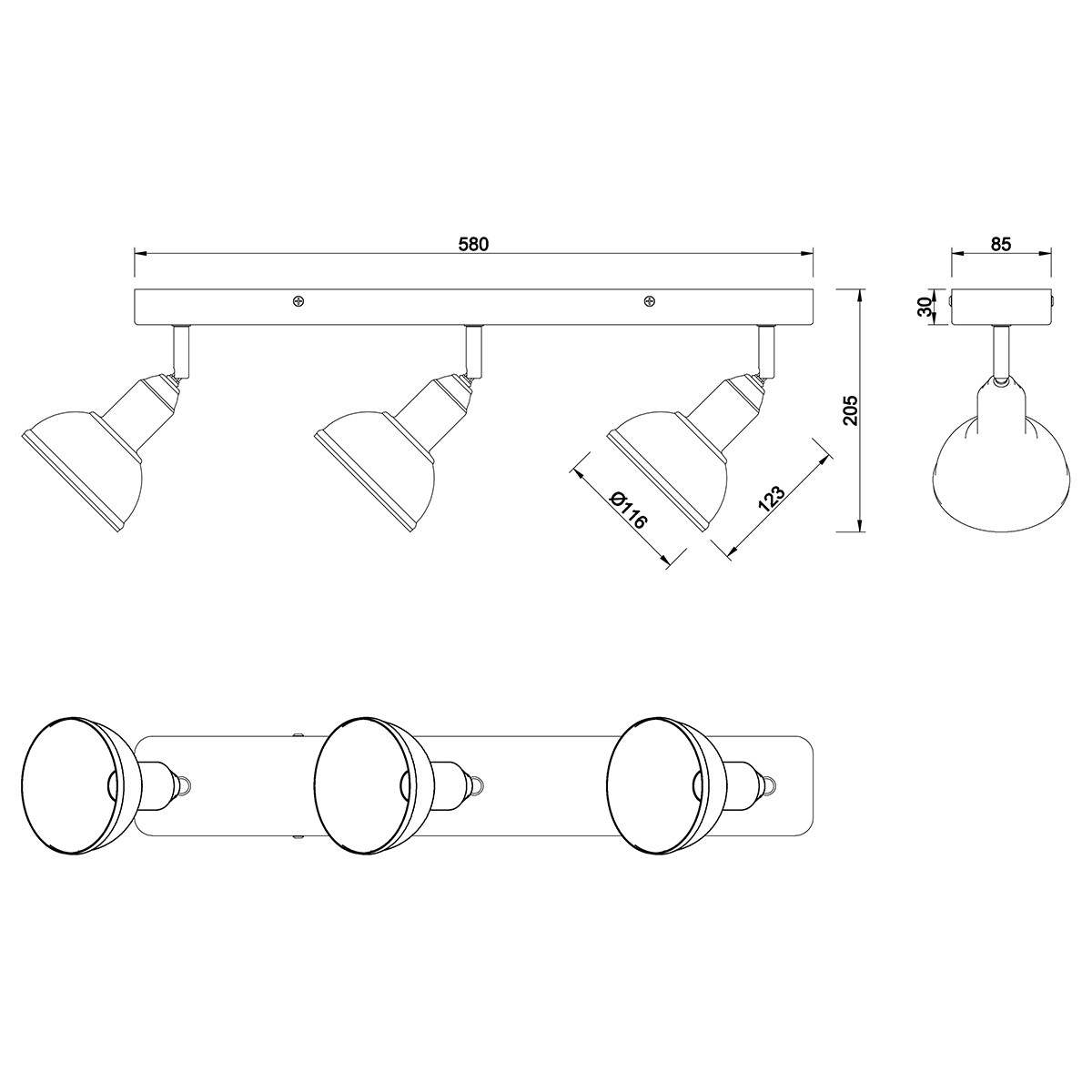 LED Plafondspot - Trion Delvira - E14 Fitting - 3-lichts - Rond - Antiek Nikkel - Aluminium