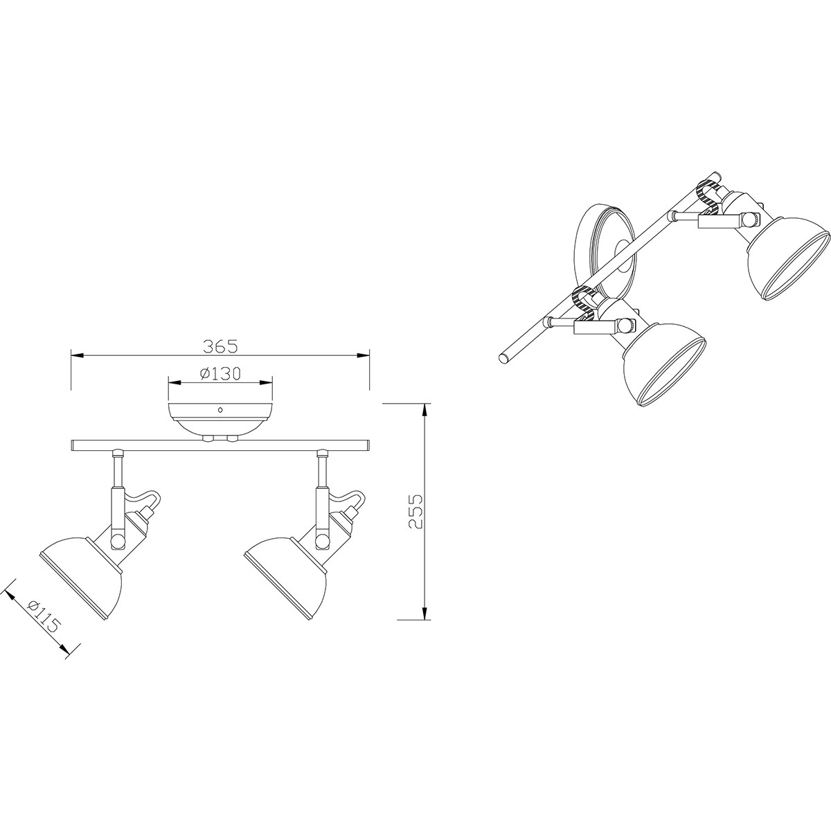 LED Plafondspot - Trion Gini - E14 Fitting - 2-lichts - Rechthoek - Mat Zwart - Aluminium