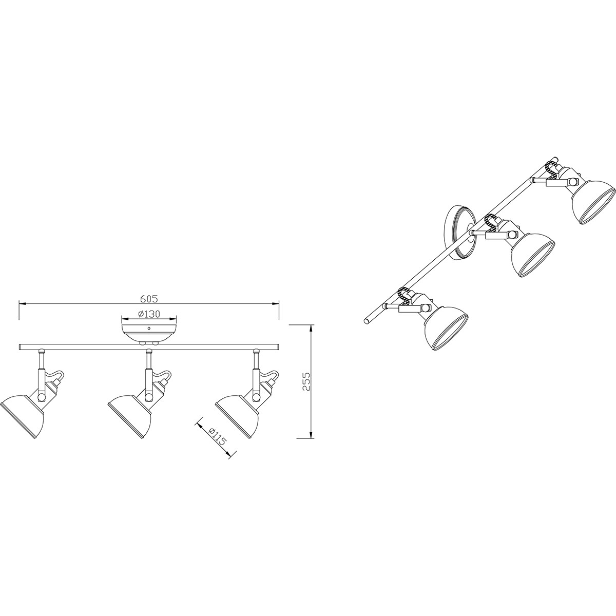 LED Plafondspot - Trion Gini - E14 Fitting - 3-lichts - Rechthoek - Mat Zwart - Aluminium