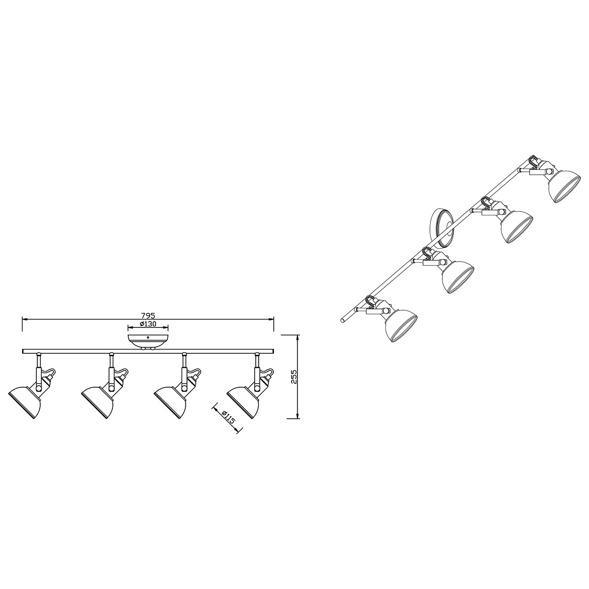 LED Plafondspot - Trion Gini - E14 Fitting - 4-lichts - Rechthoek - Mat Zwart - Aluminium