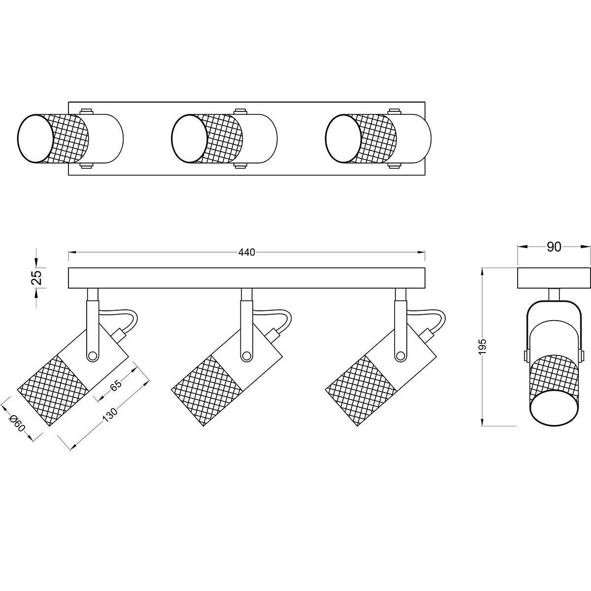 LED Plafondspot - Trion Josh - E14 Fitting - 3-lichts - Rond - Zwart Wit - Metaal