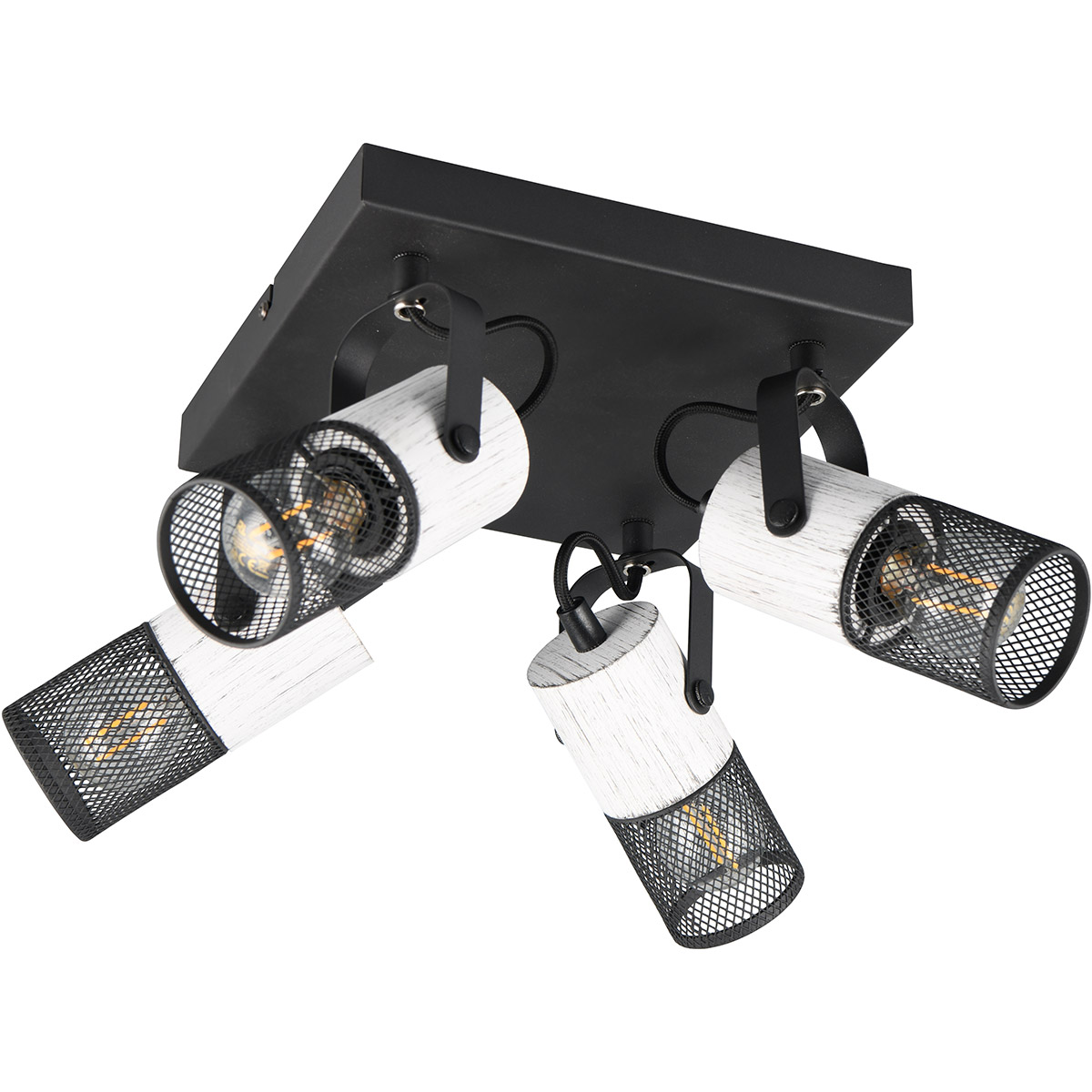 LED Plafondspot - Trion Josh - E14 Fitting - 4-lichts - Rond - Zwart Wit - Metaal