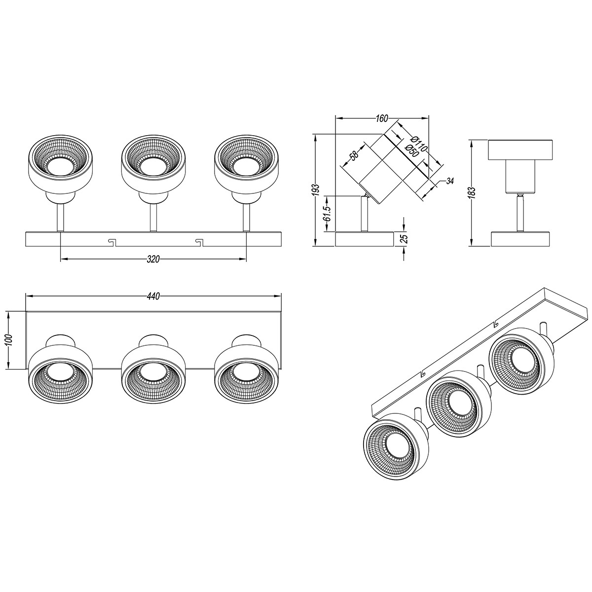 LED Plafondspot - Trion Leonida - GU10 Fitting - 3-lichts - Rechthoek - Mat Nikkel - Aluminium