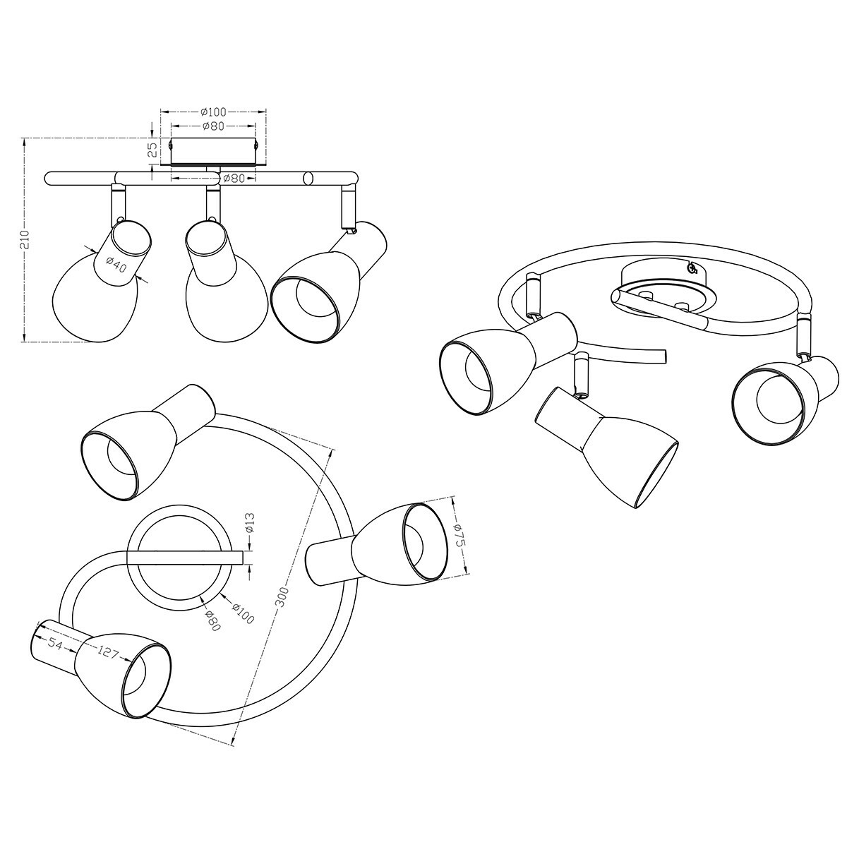 LED Plafondspot - Trion Levino - E14 Fitting - Warm Wit 3000K - 3-lichts - Rond - Mat Goud - Aluminium