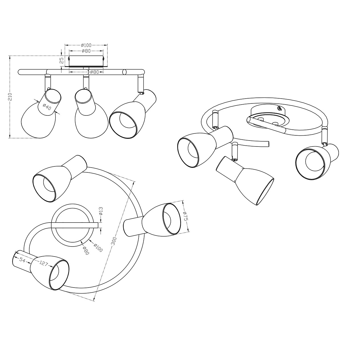 LED Plafondspot - Trion Levino - E14 Fitting - Warm Wit 3000K - 3-lichts - Rond - Mat Nikkel - Aluminium