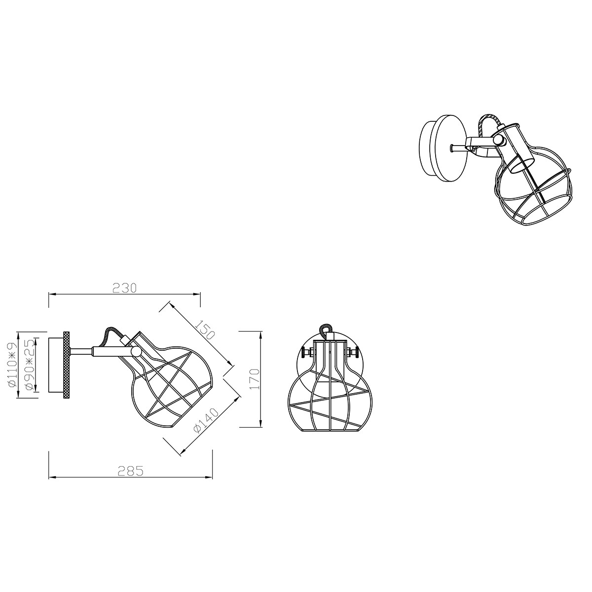 LED Wandspot - Trion Madrid - E27 Fitting - 1-lichts - Rond - Mat Zilver - Aluminium