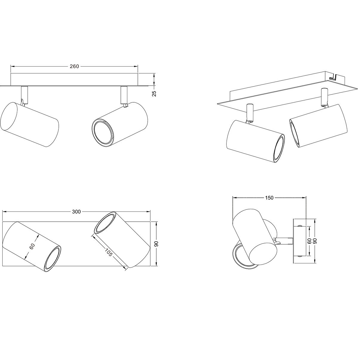 LED Plafondspot - Trion Mary - GU10 Fitting - 2-lichts - Rechthoek - Mat Nikkel - Aluminium