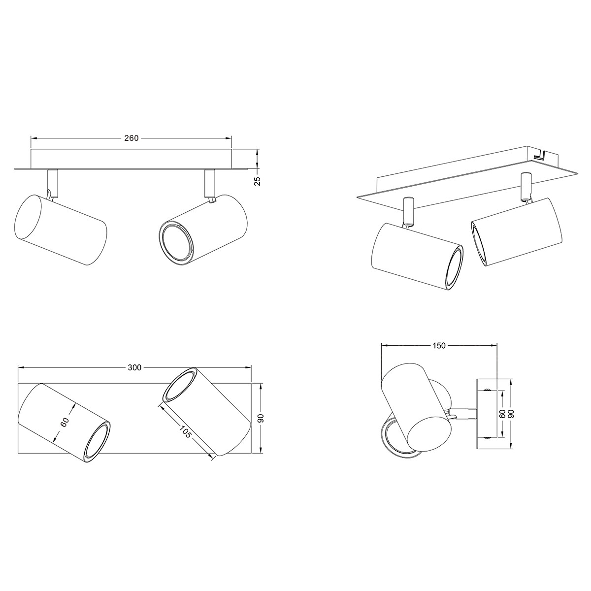 LED Plafondspot - Trion Mary - GU10 Fitting - 2-lichts - Rechthoek - Roestkleur - Aluminium