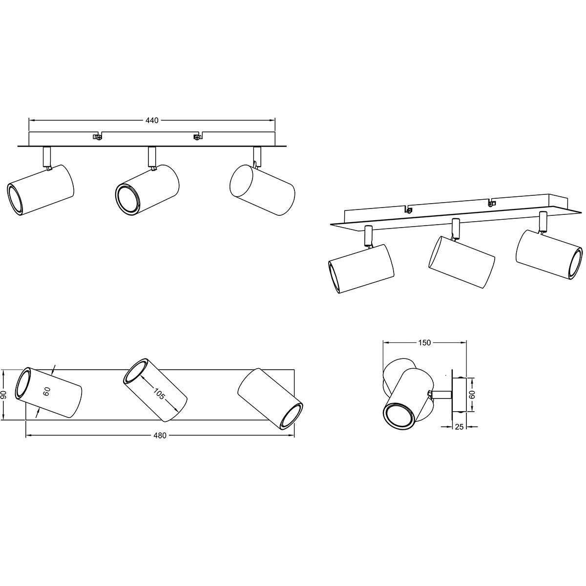 LED Plafondspot - Trion Mary - GU10 Fitting - 3-lichts - Rechthoek - Mat Nikkel - Aluminium