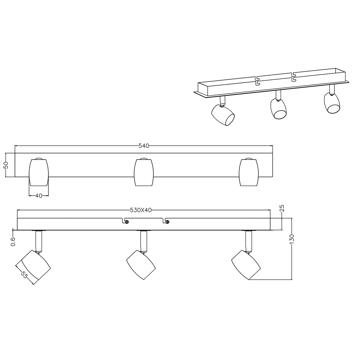 LED Plafondspot - Trion Micko - GU10 Fitting - 3-lichts - Rechthoek - Mat Nikkel - Aluminium