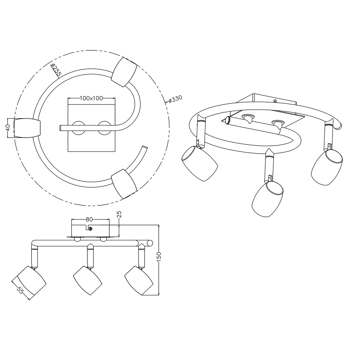 LED Plafondspot - Trion Micko - GU10 Fitting - 3-lichts - Rond - Mat Nikkel - Aluminium