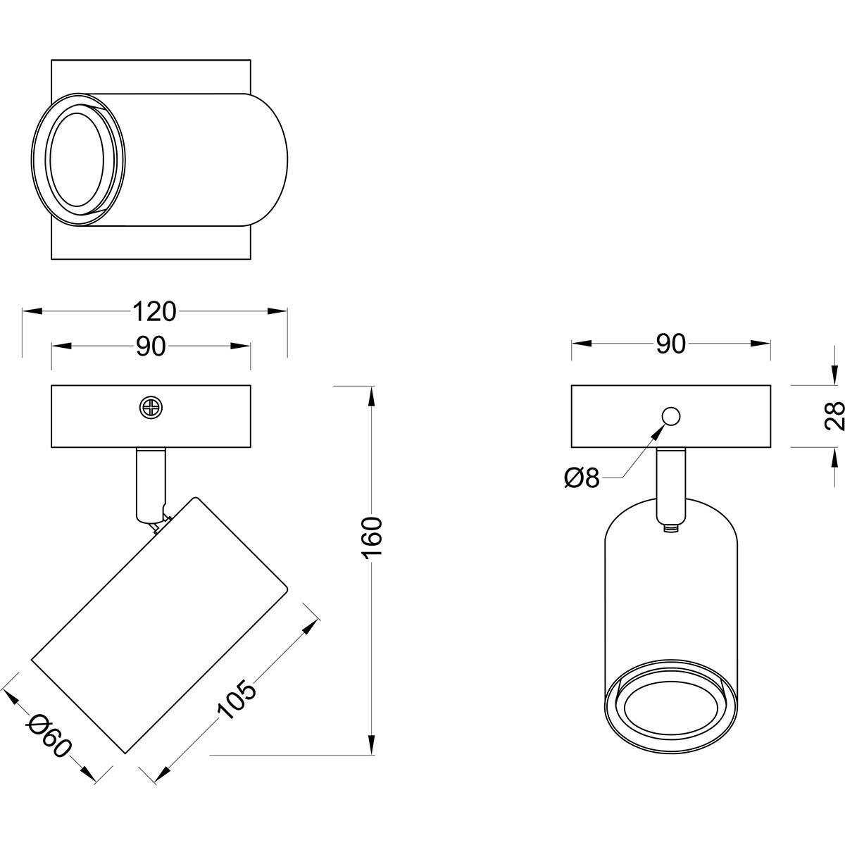 LED Plafondspot - Trion Milona - GU10 Fitting - 1-lichts - Rond - Mat Wit - Aluminium