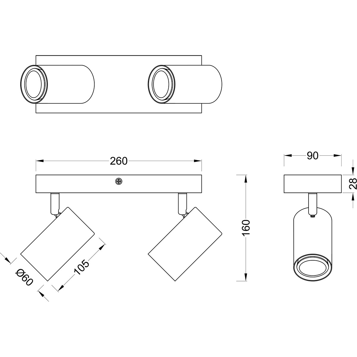 LED Plafondspot - Trion Milona - GU10 Fitting - 2-lichts - Rond - Mat Nikkel - Aluminium