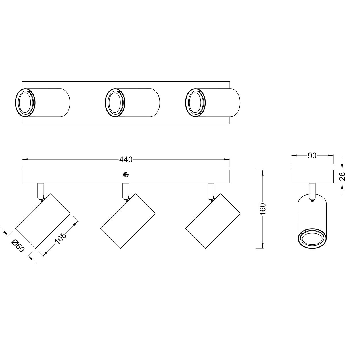 LED Plafondspot - Trion Milona - GU10 Fitting - 3-lichts - Rond - Mat Wit - Aluminium