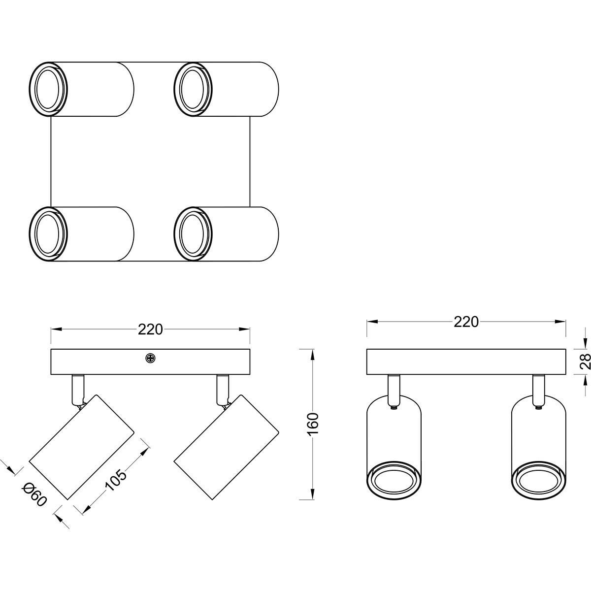 LED Plafondspot - Trion Milona - GU10 Fitting - 4-lichts - Rond - Mat Wit - Aluminium