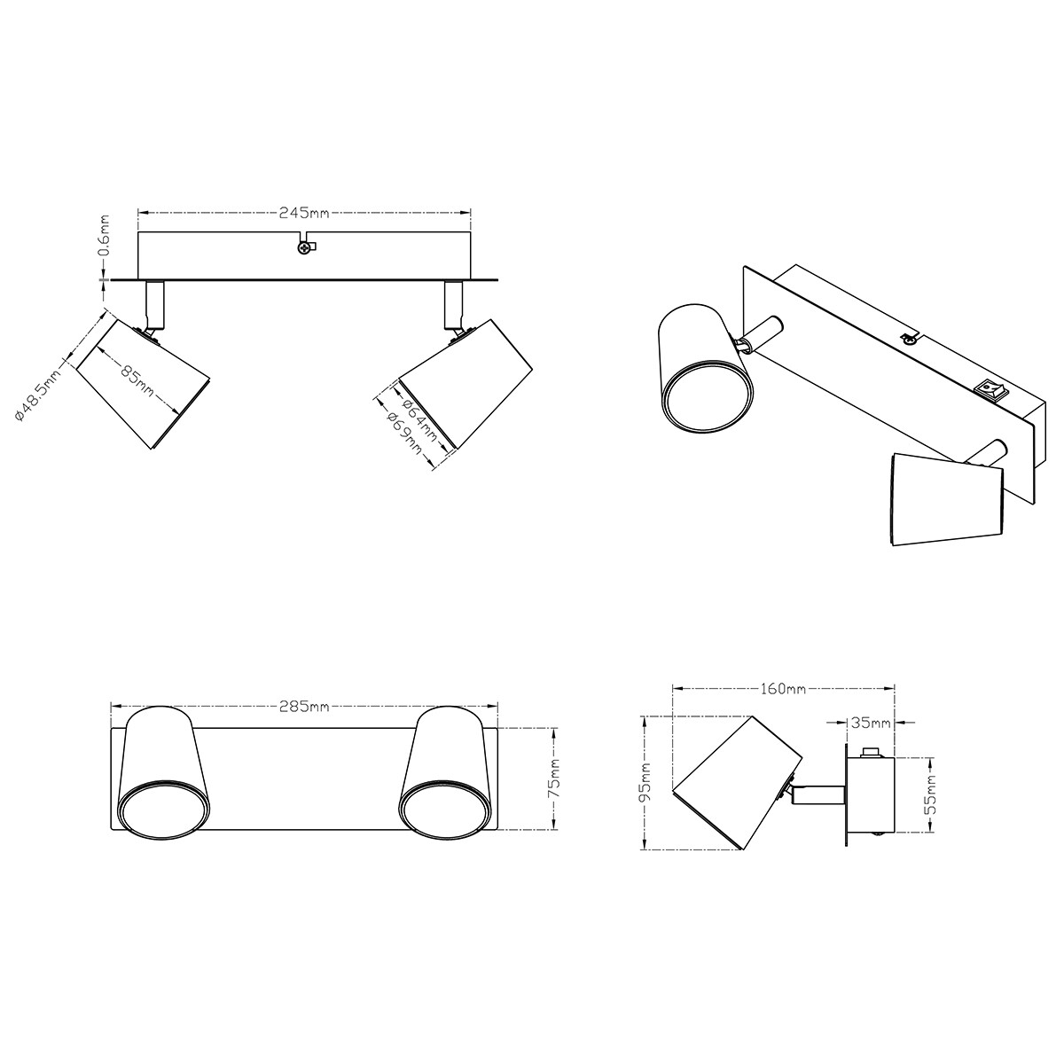 LED Plafondspot - Trion Narca - 12W - Warm Wit 3000K - 2-lichts - Rechthoek - Mat Nikkel - Aluminium