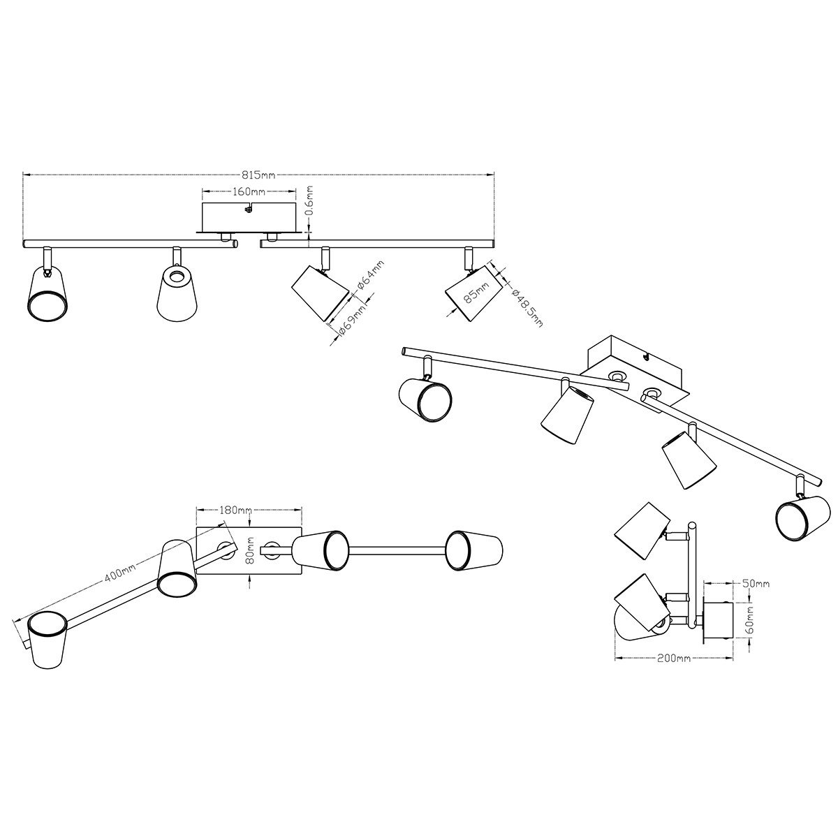 LED Plafondspot - Trion Narca - 24W - Warm Wit 3000K - 4-lichts - Rechthoek - Mat Nikkel - Aluminium