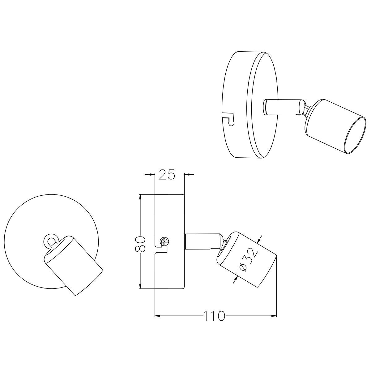 LED Wandspot - Trion Pamo - GU10 Fitting - 1-lichts - Rond - Mat Titaan - Aluminium