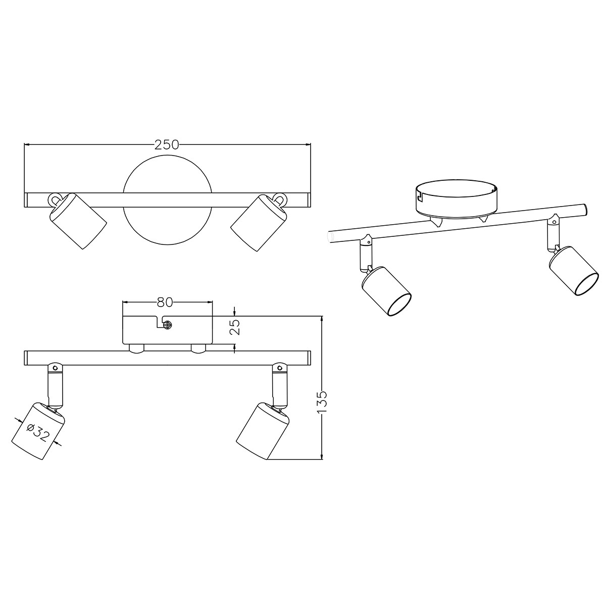 LED Plafondspot - Trion Pamo - GU10 Fitting - 2-lichts - Rond - Mat Titaan - Aluminium