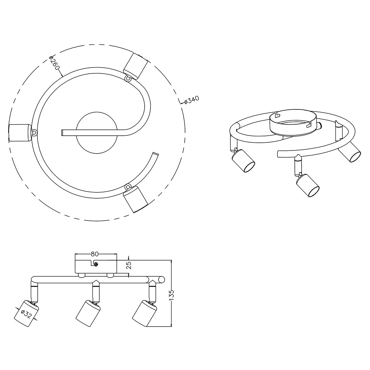 LED Plafondspot - Trion Pamo - GU10 Fitting - 3-lichts - Rond - Mat Titaan - Aluminium