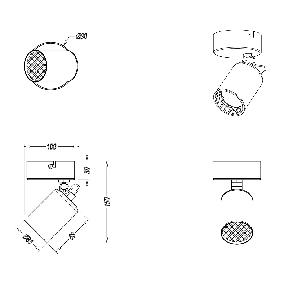 LED Wandspot - Trion Pirlo - GU10 Fitting - 1-lichts - Rond - Mat Wit - Aluminium