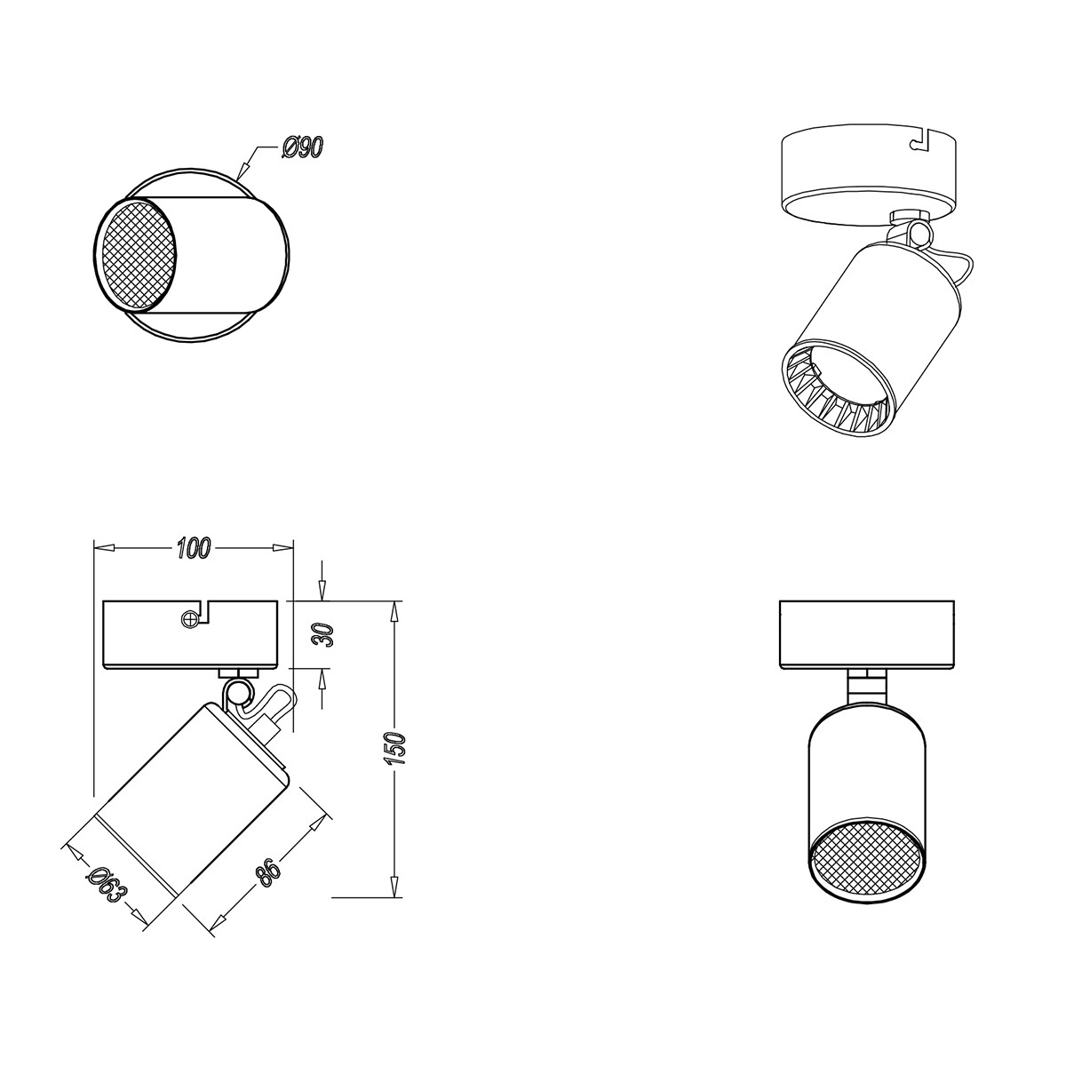 LED Wandspot - Trion Pirlo - GU10 Fitting - 1-lichts - Rond - Mat Zwart - Aluminium