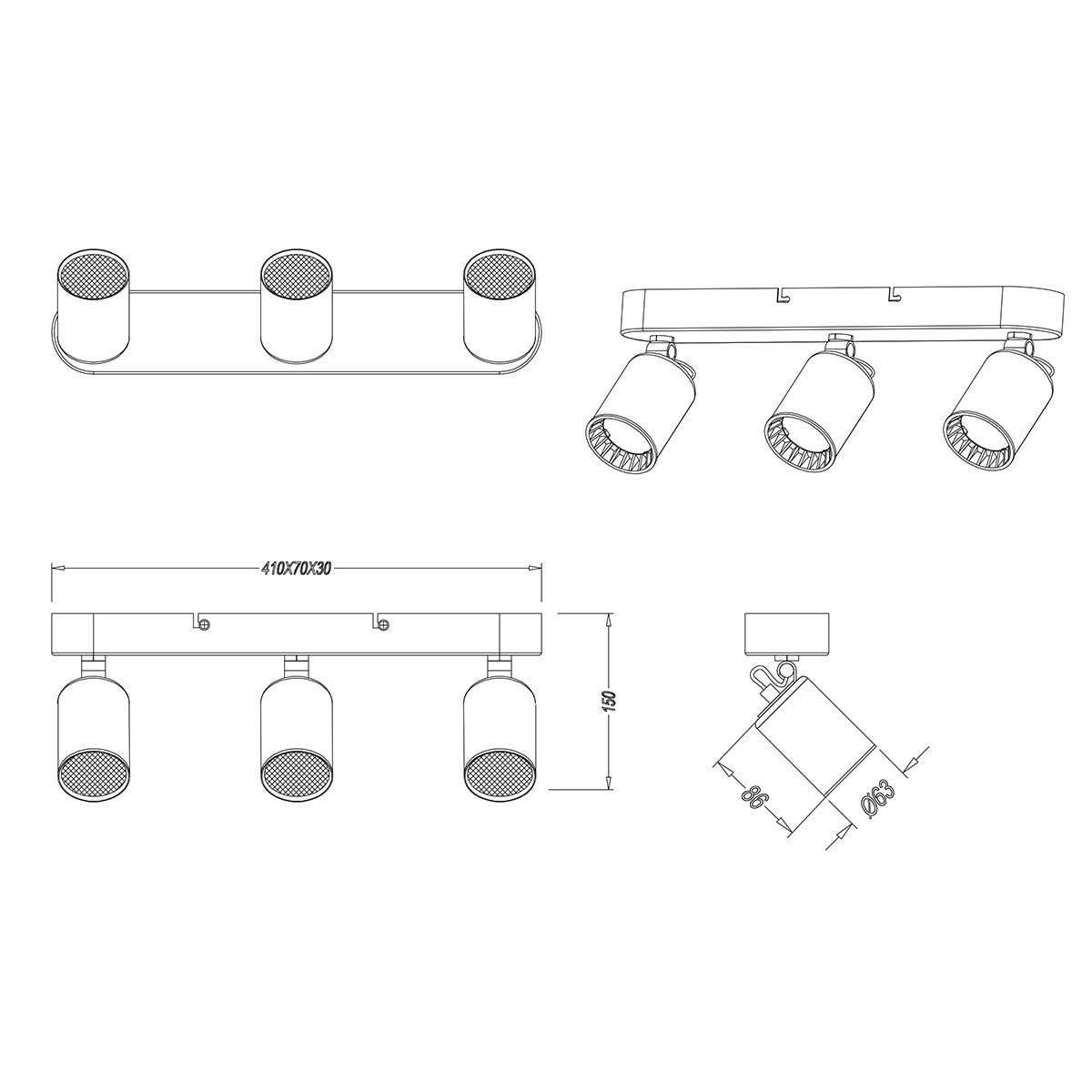 LED Plafondspot - Trion Pirlo - GU10 Fitting - 3-lichts - Rechthoek - Mat Wit - Aluminium