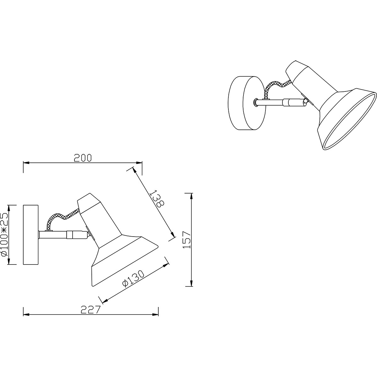 LED Wandspot - Trion Rollo - E14 Fitting - 1-lichts - Rond - Mat Wit - Aluminium