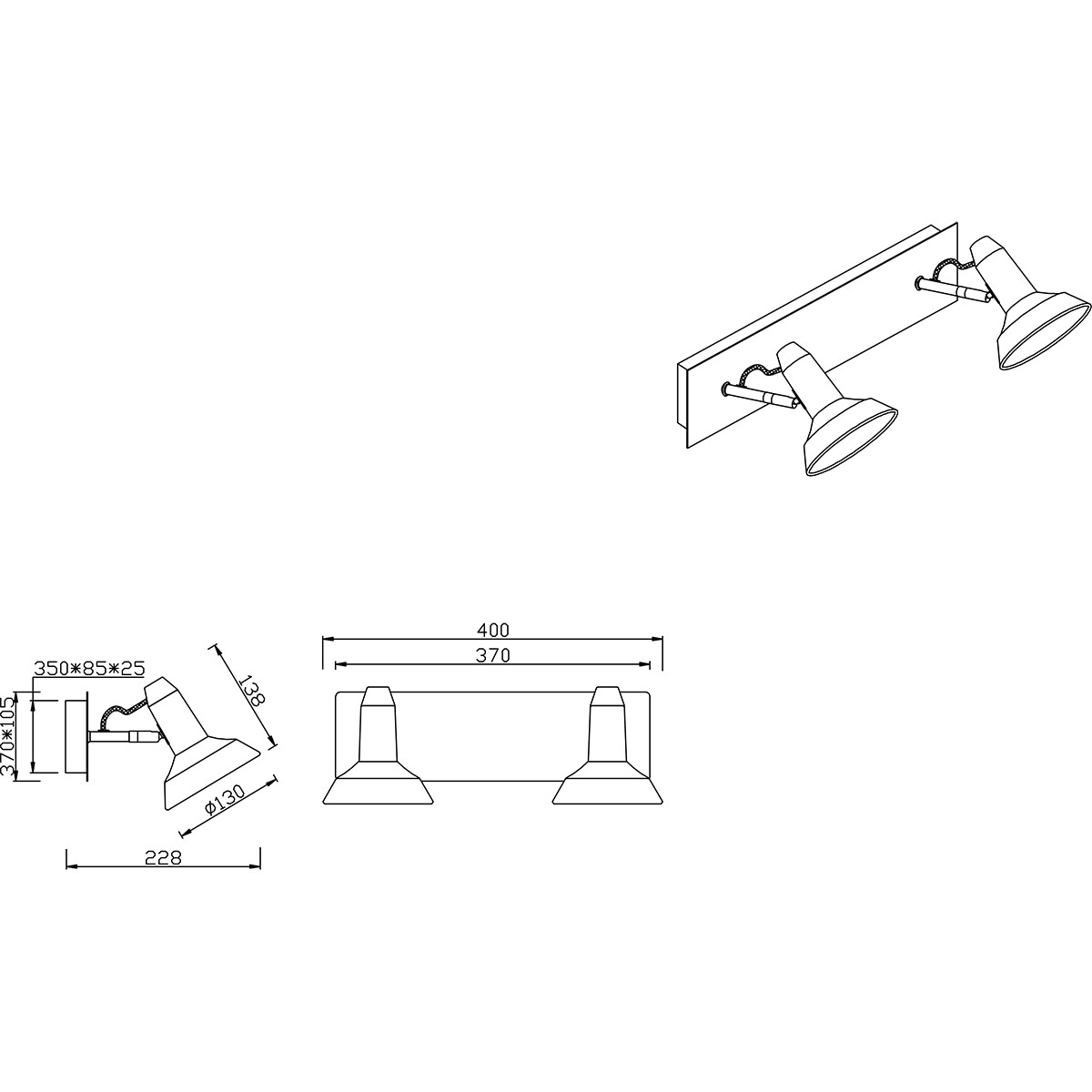 LED Plafondspot - Trion Rollo - E14 Fitting - 2-lichts - Rechthoek - Mat Wit - Aluminium