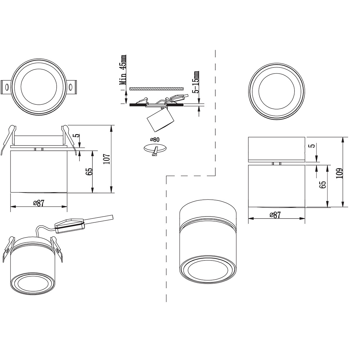 LED Plafondspot - Trion Tarus - 4W - Warm Wit 3000K - 1-lichts - Rond - Mat Wit - Aluminium