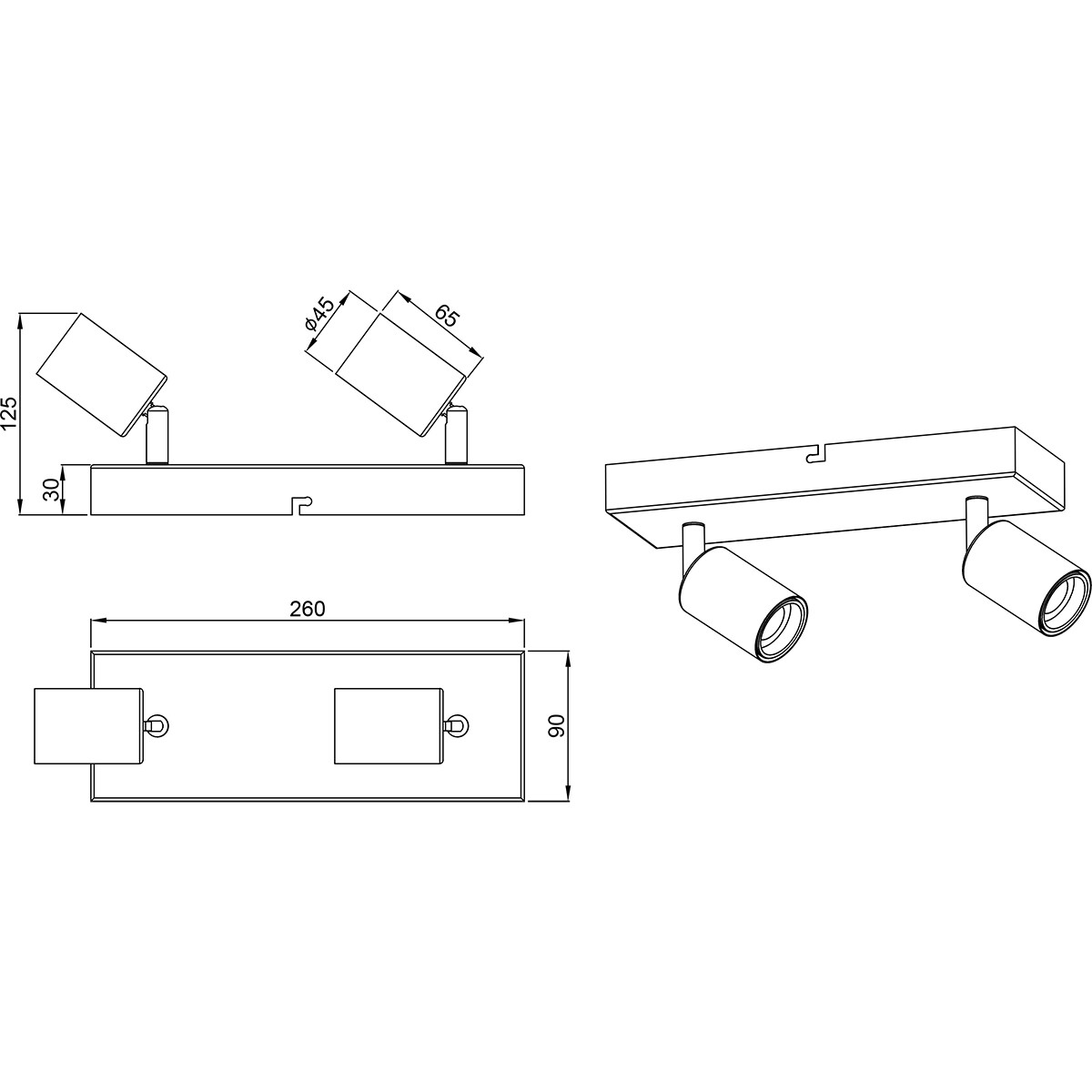 LED Plafondspot - Trion Zuncka - E27 Fitting - 2-lichts - Rechthoek - Mat Zwart - Aluminium