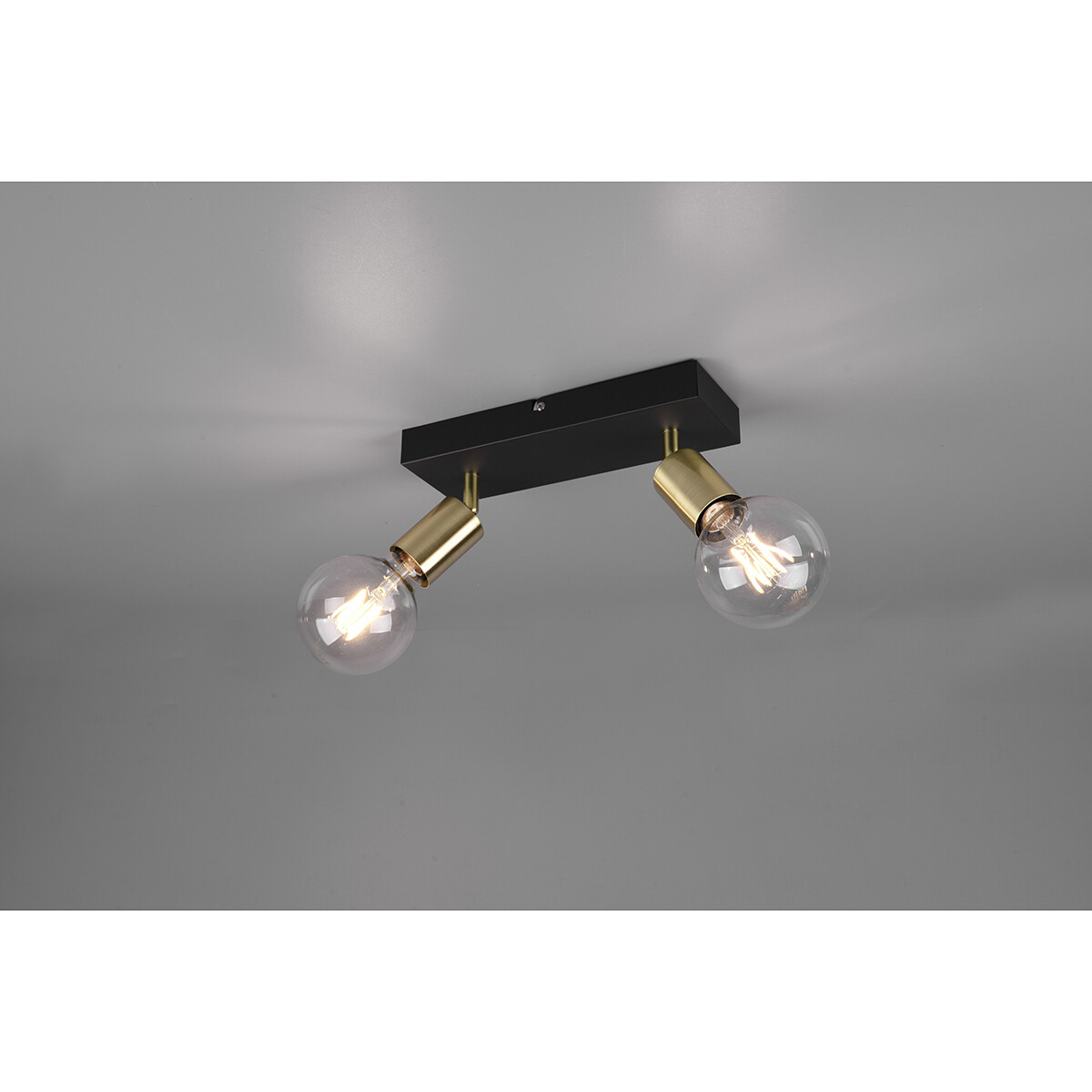 LED Plafondspot - Trion Zuncka - E27 Fitting - 2-lichts - Rechthoek - Mat Zwart/Goud - Aluminium