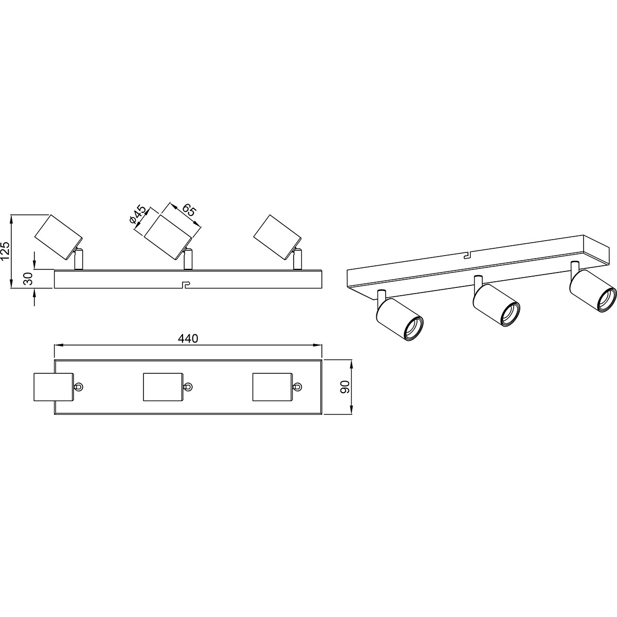 LED Plafondspot - Trion Zuncka - E27 Fitting - 3-lichts - Rechthoek - Mat Nikkel - Aluminium