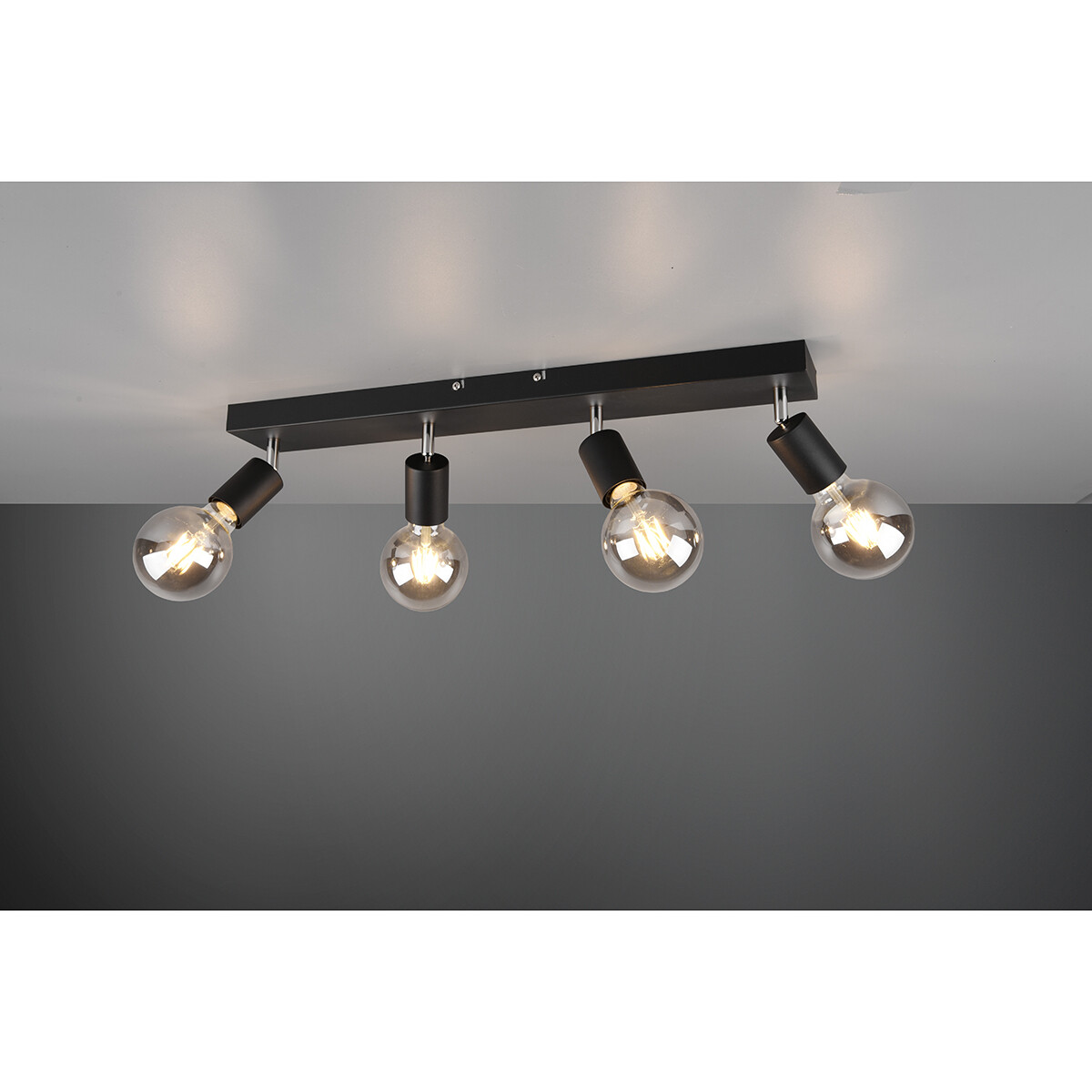 LED Plafondspot - Trion Zuncka - E27 Fitting - 4-lichts - Rechthoek - Mat Zwart - Aluminium