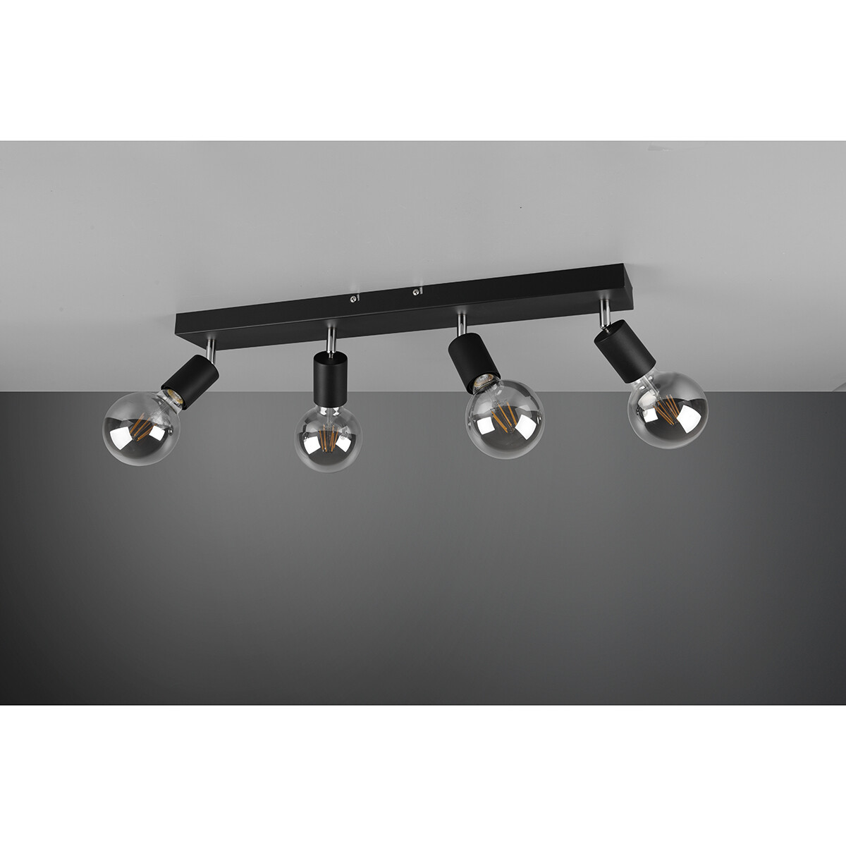 LED Plafondspot - Trion Zuncka - E27 Fitting - 4-lichts - Rechthoek - Mat Zwart - Aluminium