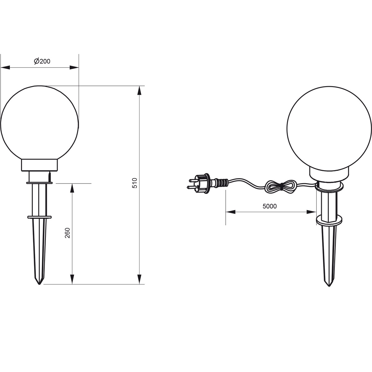 LED Priklamp met Stekker - Trion Lobo - E27 Fitting - Spatwaterdicht IP44 - Zwart - Kunststof - Ø200