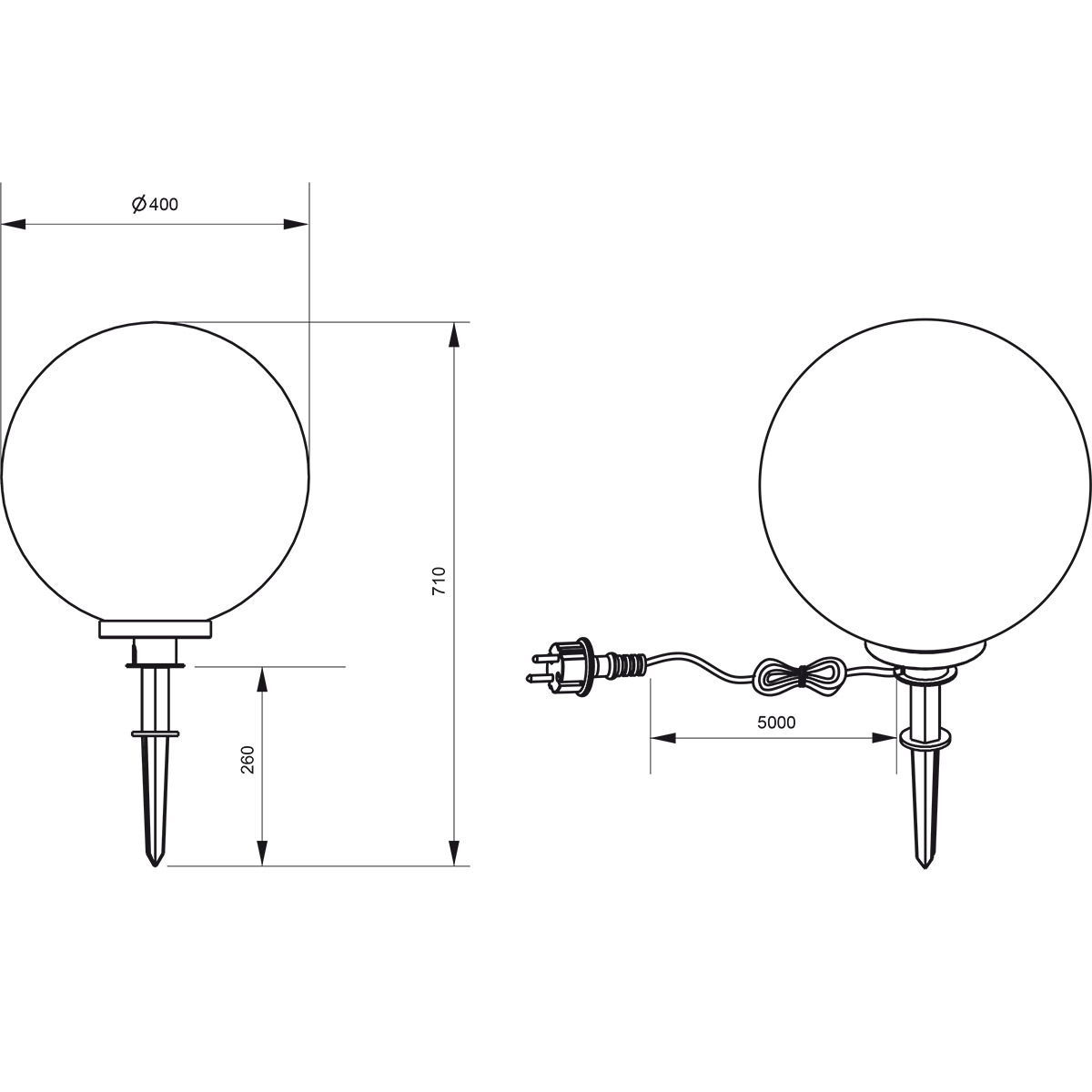 LED Priklamp met Stekker - Trion Lobo - E27 Fitting - Spatwaterdicht IP44 - Zwart - Kunststof - Ø400