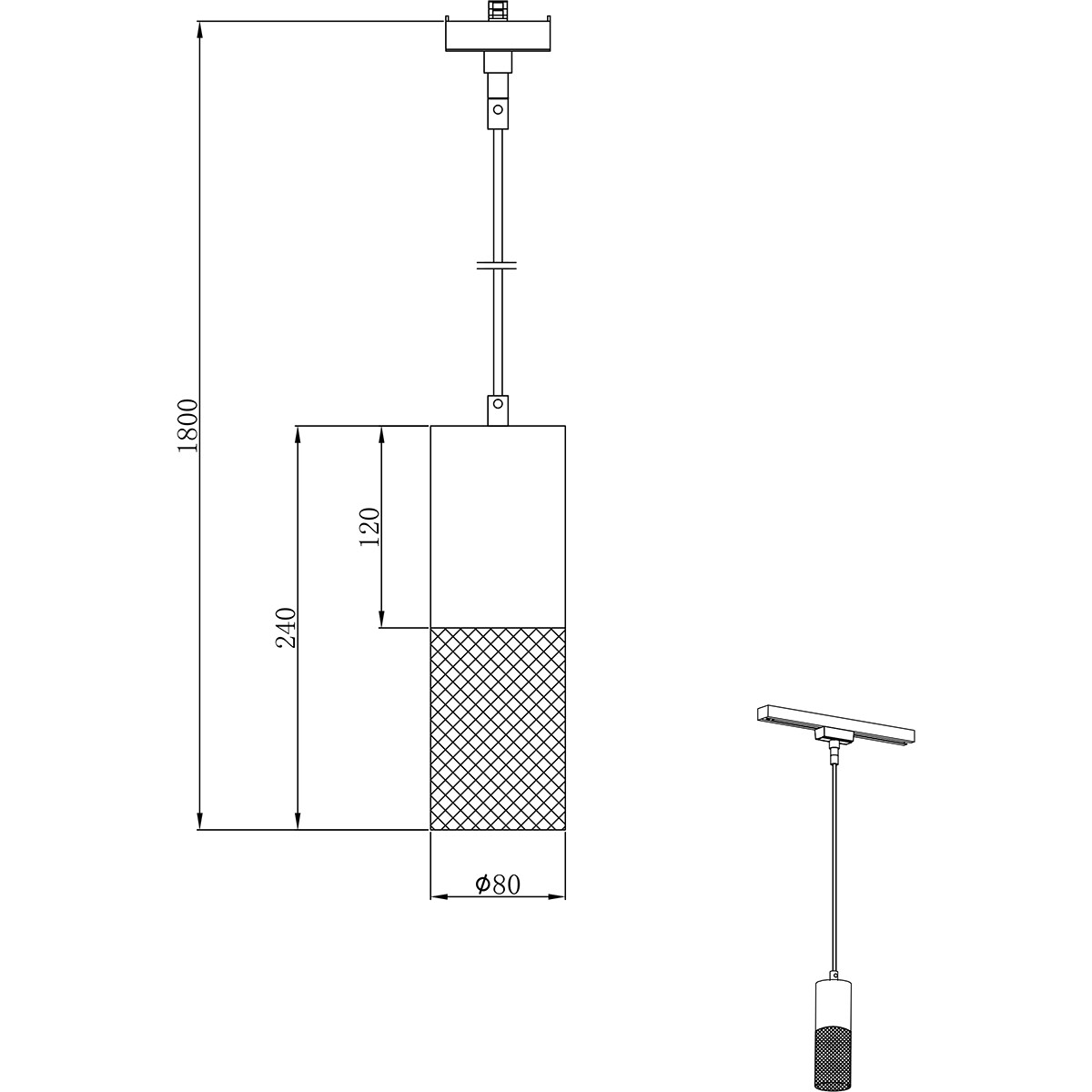 LED Railverlichting - Hanglamp - Trion Dual Yosh - 2 Fase - E27 Fitting - Rond - Mat Zwart - Aluminium