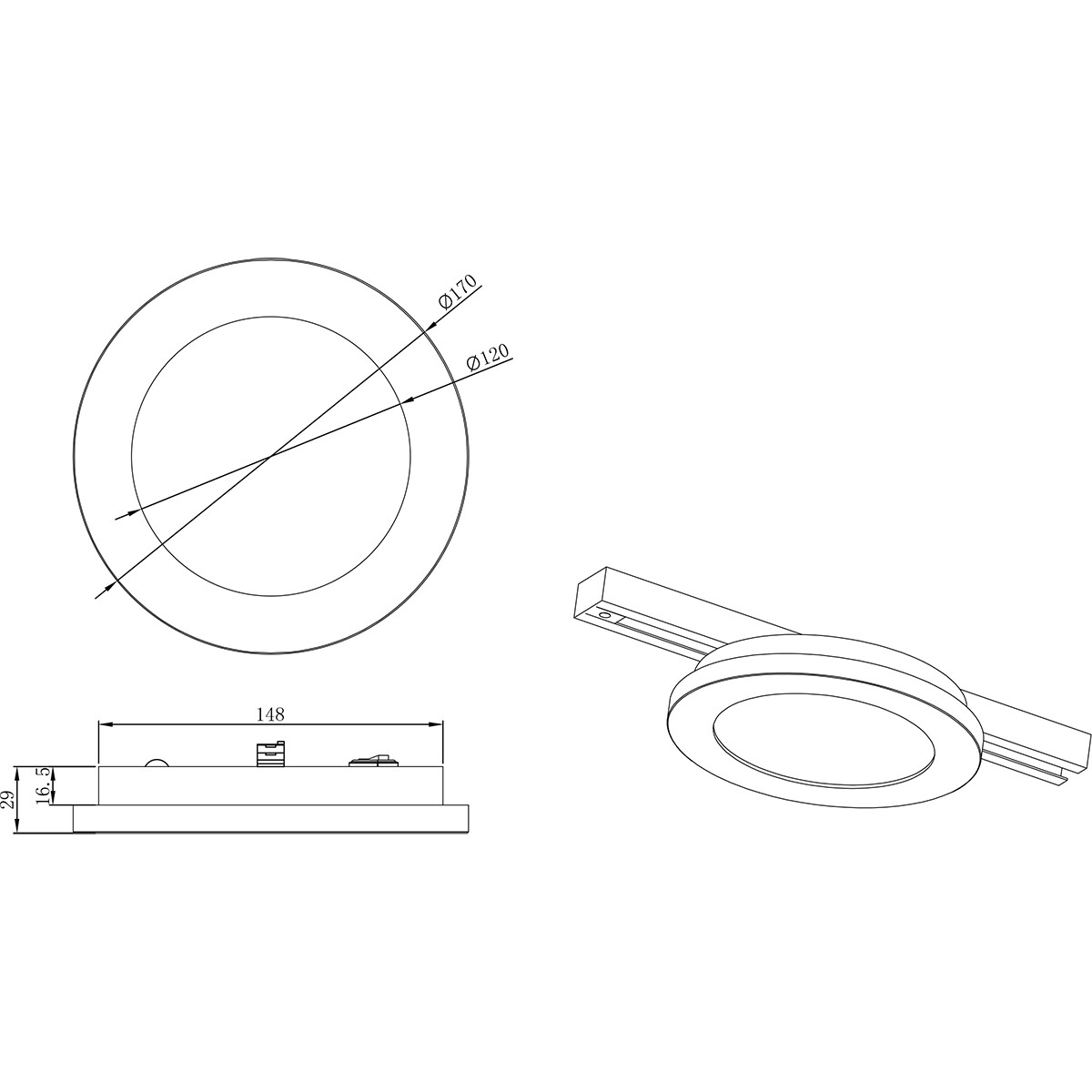 LED Railverlichting - Plafondlamp - Plafondverlichting - Trion Dual Camy - 2 Fase - 9W - Warm Wit 3000K - Dimbaar - Rond - Mat Titaan - Kunststof