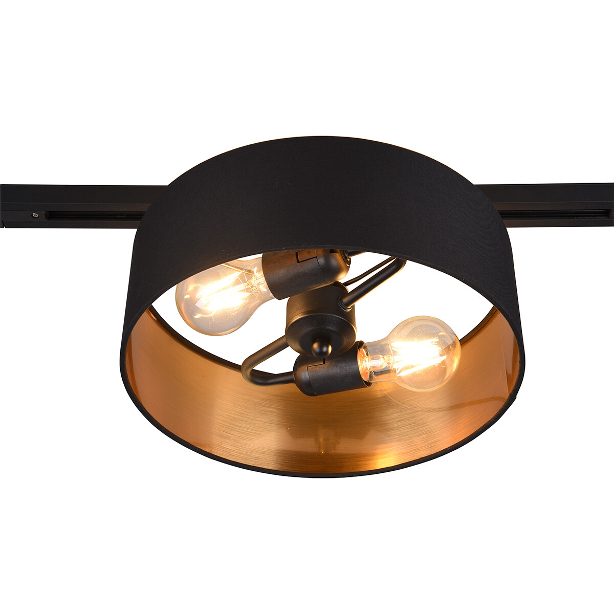 LED Railverlichting - Plafondlamp - Plafondverlichting - Trion Dual Hostons - 2 Fase - E27 Fitting - Rond - Mat Zwart/Goud - Textiel