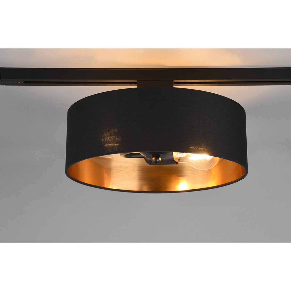 LED Railverlichting - Plafondlamp - Plafondverlichting - Trion Dual Hostons - 2 Fase - E27 Fitting - Rond - Mat Zwart/Goud - Textiel