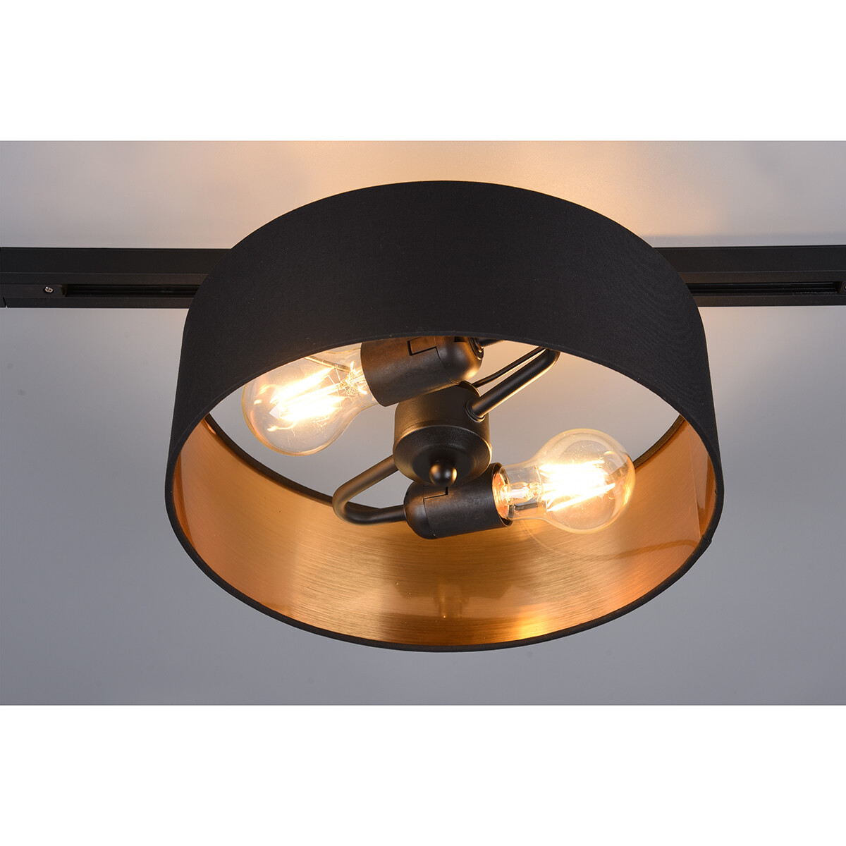 LED Railverlichting - Plafondlamp - Plafondverlichting - Trion Dual Hostons - 2 Fase - E27 Fitting - Rond - Mat Zwart/Goud - Textiel