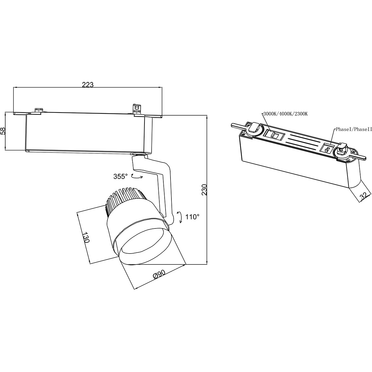 LED Railverlichting - Track Spot - Trion Dual Radina - 2 Fase - 15W - Aanpasbare Kleur - Dimbaar - Rond - Mat Titaan - Aluminium