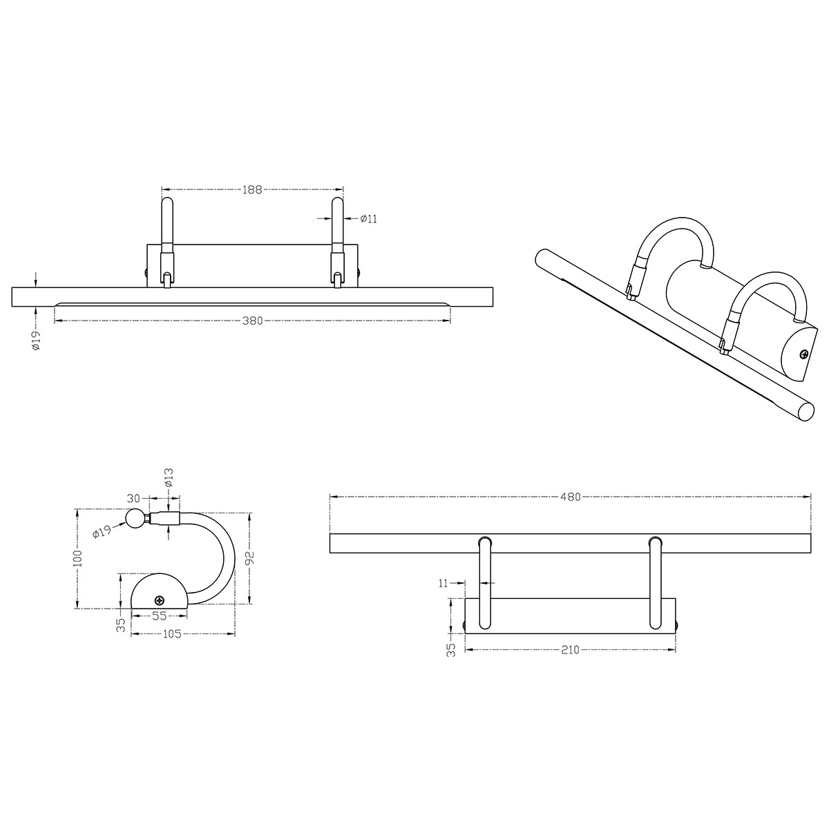 LED Spiegelverlichting - Schilderijverlichting - Trion Codrado - 8W - Warm Wit 3000K - Mat Nikkel - Aluminium