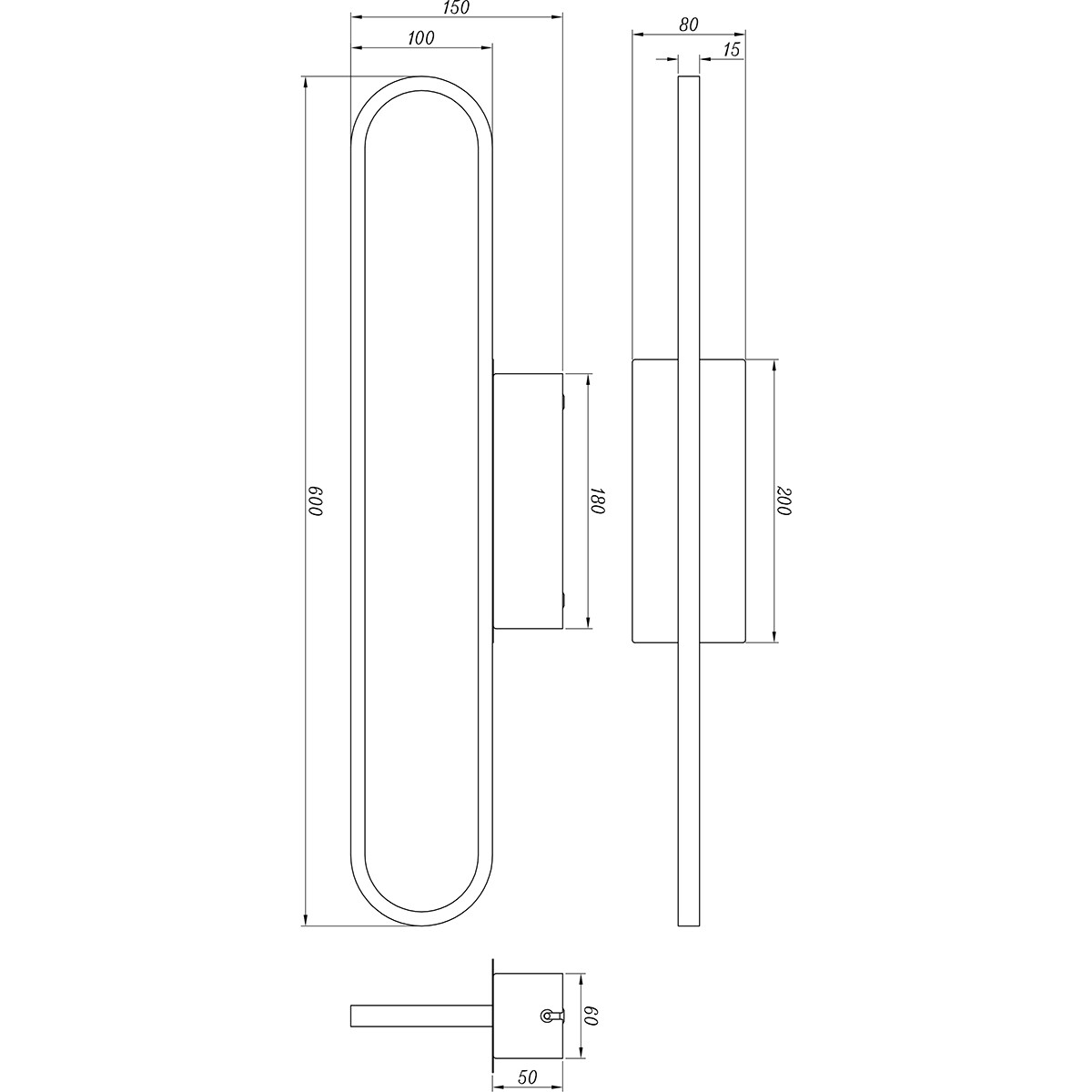 LED Spiegelverlichting - Trion Giando - 22W - Warm Wit 3000K - Spatwaterdicht IP44 - Mat Zwart - Aluminium