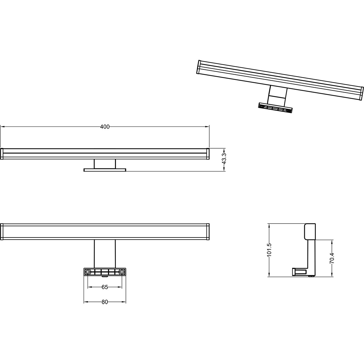 LED Spiegelverlichting - Trion Liman - 7.5W - Spatwaterdicht IP44 - Warm Wit 3000K - Mat Zwart - Kunststof