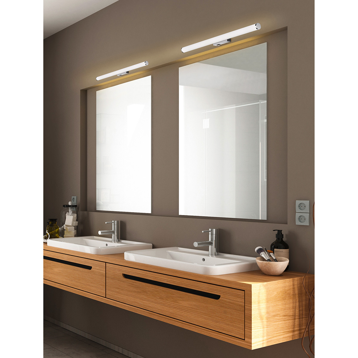 LED Spiegelverlichting - Trion Matero - 6W - Spatwaterdicht IP44 - Warm Wit 3000K - Glans Chroom - Aluminium