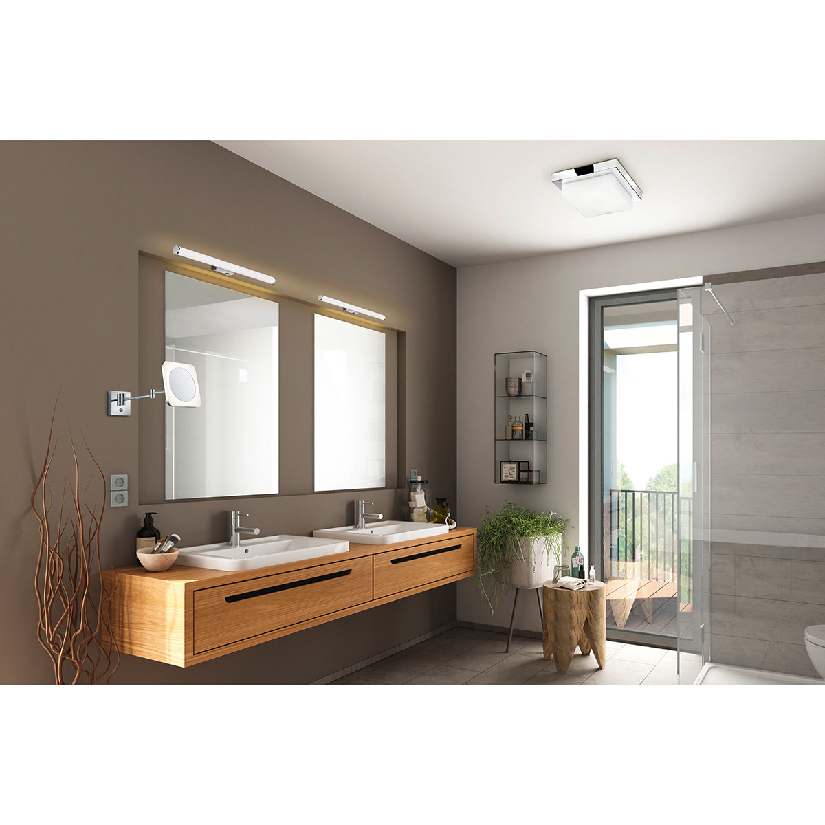 LED Spiegelverlichting - Trion Matero - 8W - Spatwaterdicht IP44 - Warm Wit 3000K - Glans Chroom - Aluminium